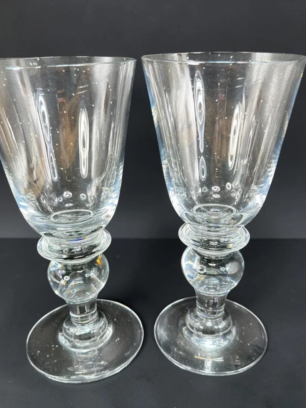 Set of 2 Clear Bubble Stem Glass Goblets - Elegant Home Art